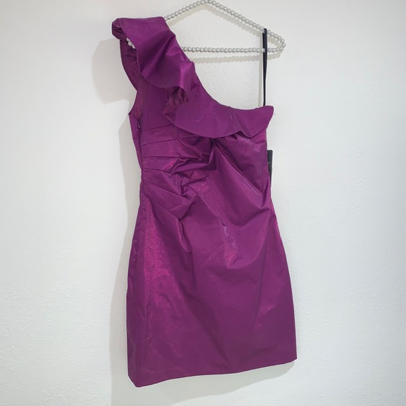 Laundry By Shelli Segal Dresses & Skirts - Laundry purple one shoulder ruffle ruched satin dress size 8 new with tags